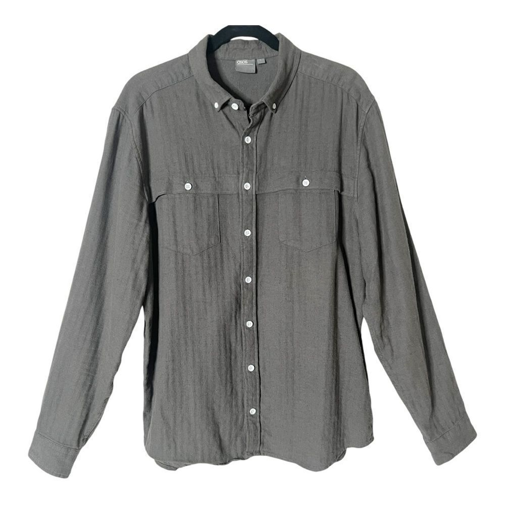 ASOS Men’s Long Sleeve Linen Cotton Blend Green Button Down Shirt Size Large